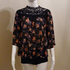 Self Esteem Black Floral Lace Blouse